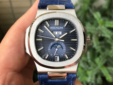 NAUTILUS 5726 COMPLICATED SS 1:1 BEST EDITION BLUE TEXTURED DIAL ON BLUE LEATHER STRAP A324 Mirror Replica
