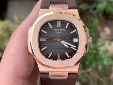 NAUTILUS 5711 RG GRF 1:1 BEST EDITION GRAY TEXTURED DIAL ON BROWN LEATHER STRAP 324CS Replica Watch