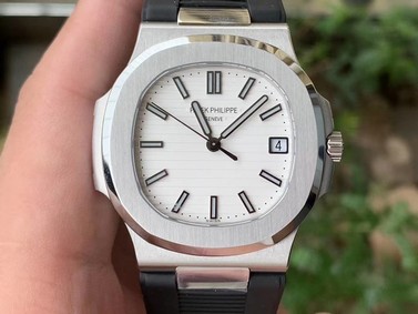 NAUTILUS 5711 RG GRF 1:1 BEST EDITION WHITE TEXTURED DIAL ON BLACK LEATHER STRAP 324CS Mirror Replica