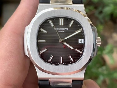 NAUTILUS 5711 RG GRF 1:1 BEST EDITION GREY TEXTURED DIAL ON BLACK LEATHER STRAP 324CS Replica Watch