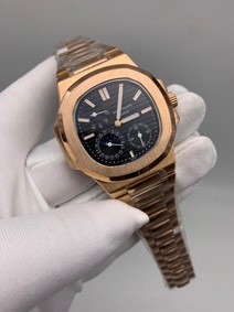 Patek Philippe Nautilus Black Dial Duble Chrono Gold Mirror Replica