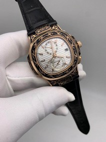 Patek Philippe Nautilus Engraved White Dial Duble Chrono Replica Watch