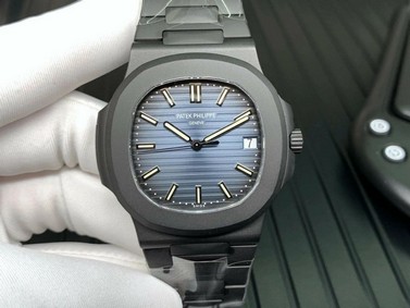 Nautilus 5711 PVD All Black PPF 1:1 Best Edition Blue Textured Dial on PVD Bracelet 324CS V4 Mirror Replica