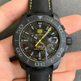 Aquaracer Calibre 5 Yellow Carbon TBF 1:1 Best Edition Carbon Dial on Nylon Strap A2824 Mirror Replica
