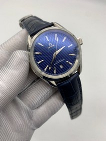 Omega Seamaster Blue Dial on Blue Leather Strap Mirror Replica