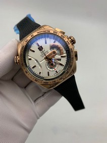 Tag Heuer White Dial Chrono on Black Leather Strap Replica Watch
