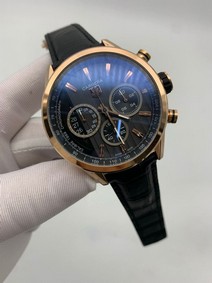 Tag Heuer Black Dial Chrono on Black Leather Strap Mirror Replica