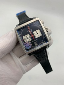 Tag Heuer Sliver Case Black Dial Chrono on Leather Black Strap Mirror Replica