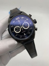 Tag Heuer Full Black Dial Chrono on Black Leather Strap Replica Watch