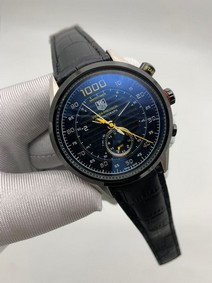 Tag Heuer Black Dial Chrono on Black Leather Strap Mirror Replica