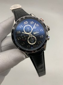Tag Heuer Black Dial Chrono on Black Leather Strap Mirror Replica
