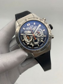 Tag Heuer Silver Case Skeleton on Black Rubber Strap Mirror Replica