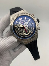 Tag Heuer Silver Case Skeleton on Black Rubber Strap Replica Watch