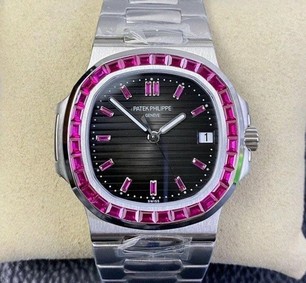 Nautilus Jumbo 5711 PF 1:1 Best Edition Black Textured Dial Diamonds Bezel on SS Bracelet A324 Replica Watch