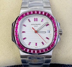 Nautilus Jumbo 5711 PF 1:1 Best Edition White Textured Dial Diamonds Bezel on SS Bracelet A324 Replica Watch