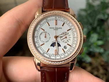 Patek Philippe 5270 1:1 Best Edition Version Diamond on Brown Leather Strap Replica Watch