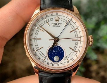 Rolex Cellini 50535 Moonphase RG/LE Wht 3195 Replica Watch