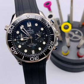 Omega Seamaster Black Dial on Black Rubber Strap Chrono High Version Mirror Replica