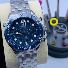 Omega Seamaster Blue Dial on SS Strap Chrono High Version Replica Watch